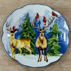 NWOT Anthropologie Voutsa Winterland Dessert Plate, Reindeer, Sold Out